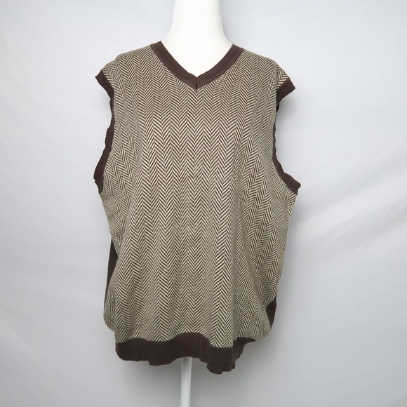 American Classics by Russell Simmons brown tan herringbone knit sweater vest L - Picture 1 of 6